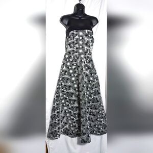 NWT Long Maeve Anthropologie Lace Cutout Formal Black & White Dress|‎ Sz 14